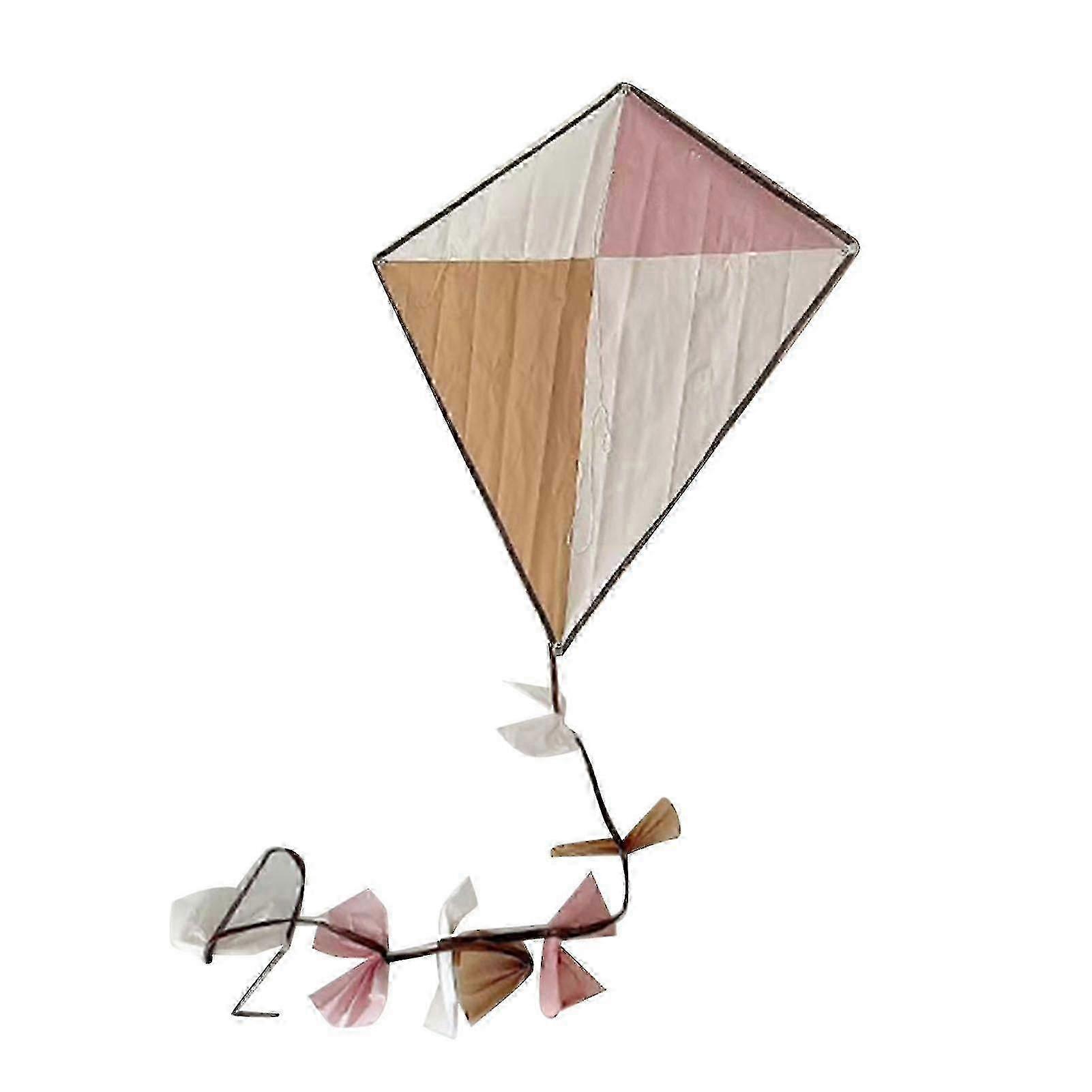 Single Wheel Kite 3D Clipping Easy Assembly Vintage Diamond Kite for Kids and Adults Beginners in Pink and Coffee