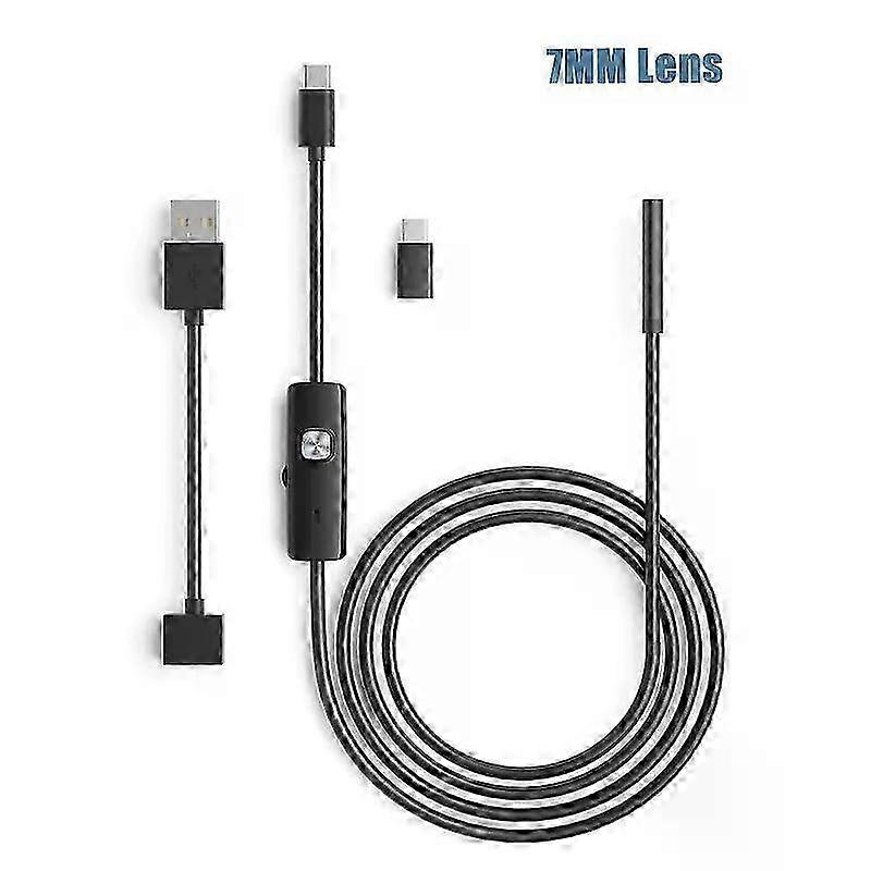 7.0mm Industrial Endoscope Camera 3 IN1 Type-C Mini Inspection Camera 6 LEDs Adjustable USB Flexible Snake Borescope