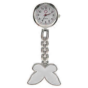Reloj de enfermería Monitor de frecuencia cardíaca reloj de bolsillo mariposa de cuarzo motivo--blanco