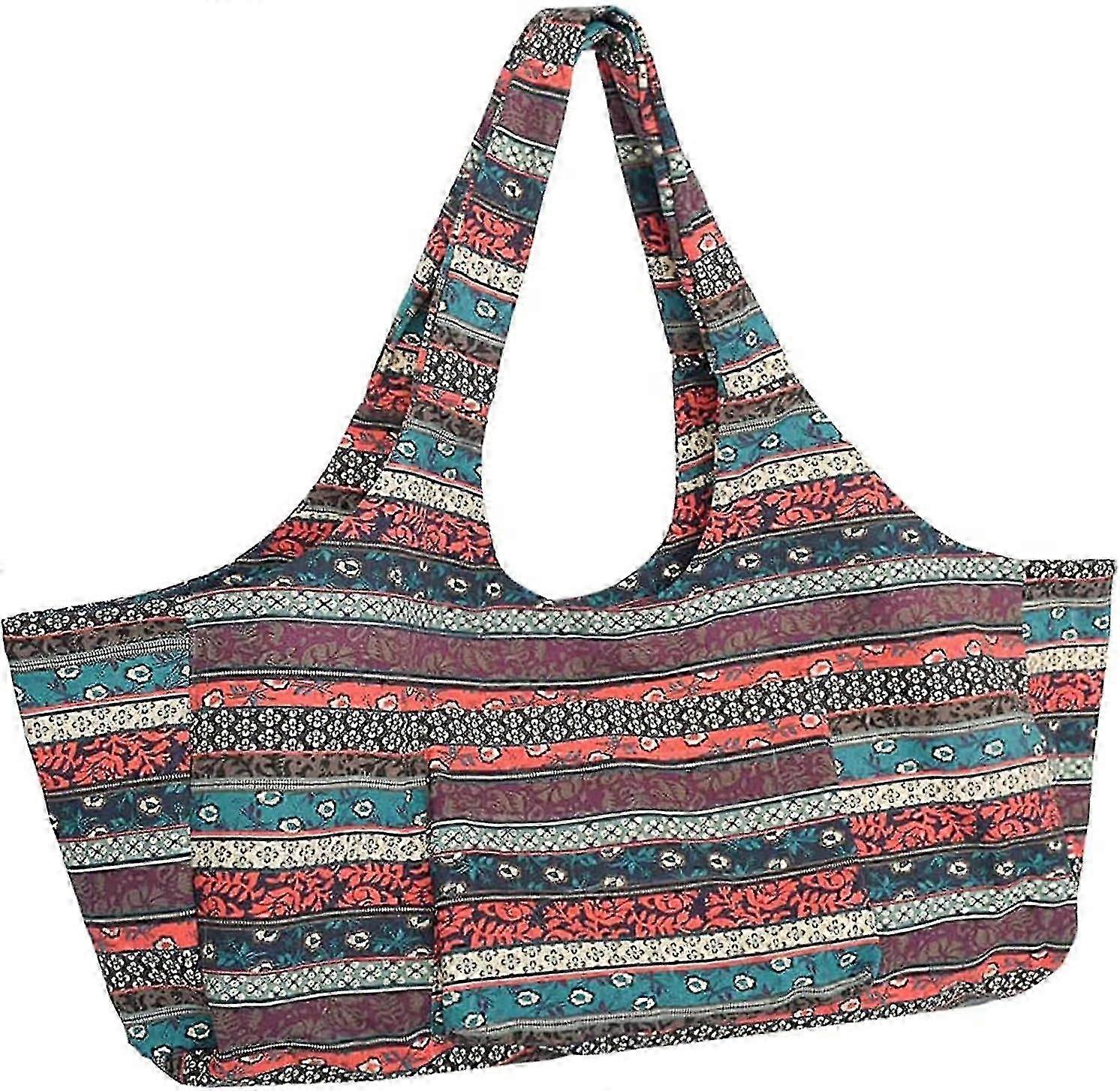 Large Capacity Bohemian Ethnic Style Print Canvas Yoga Bag With Pockets