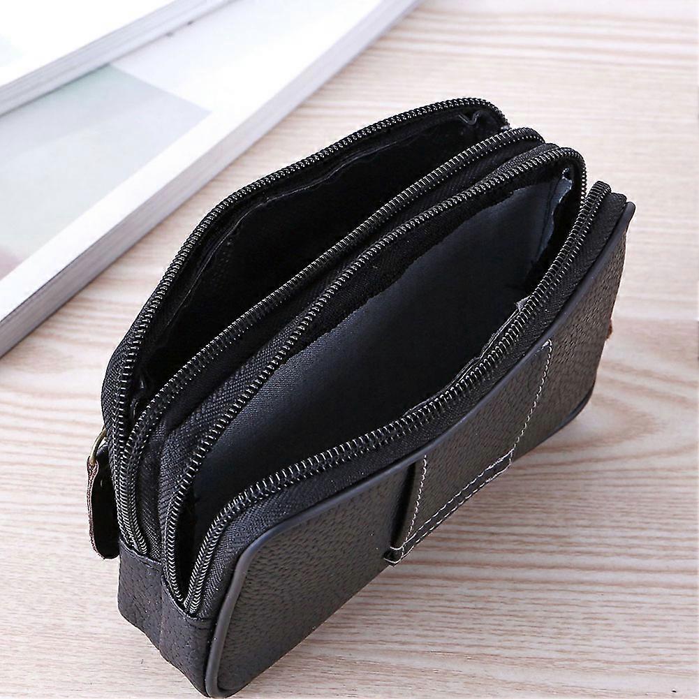 Man Multi-function Mini Waist Bag PU Leather Double Layer Zipper Phone Card Bag