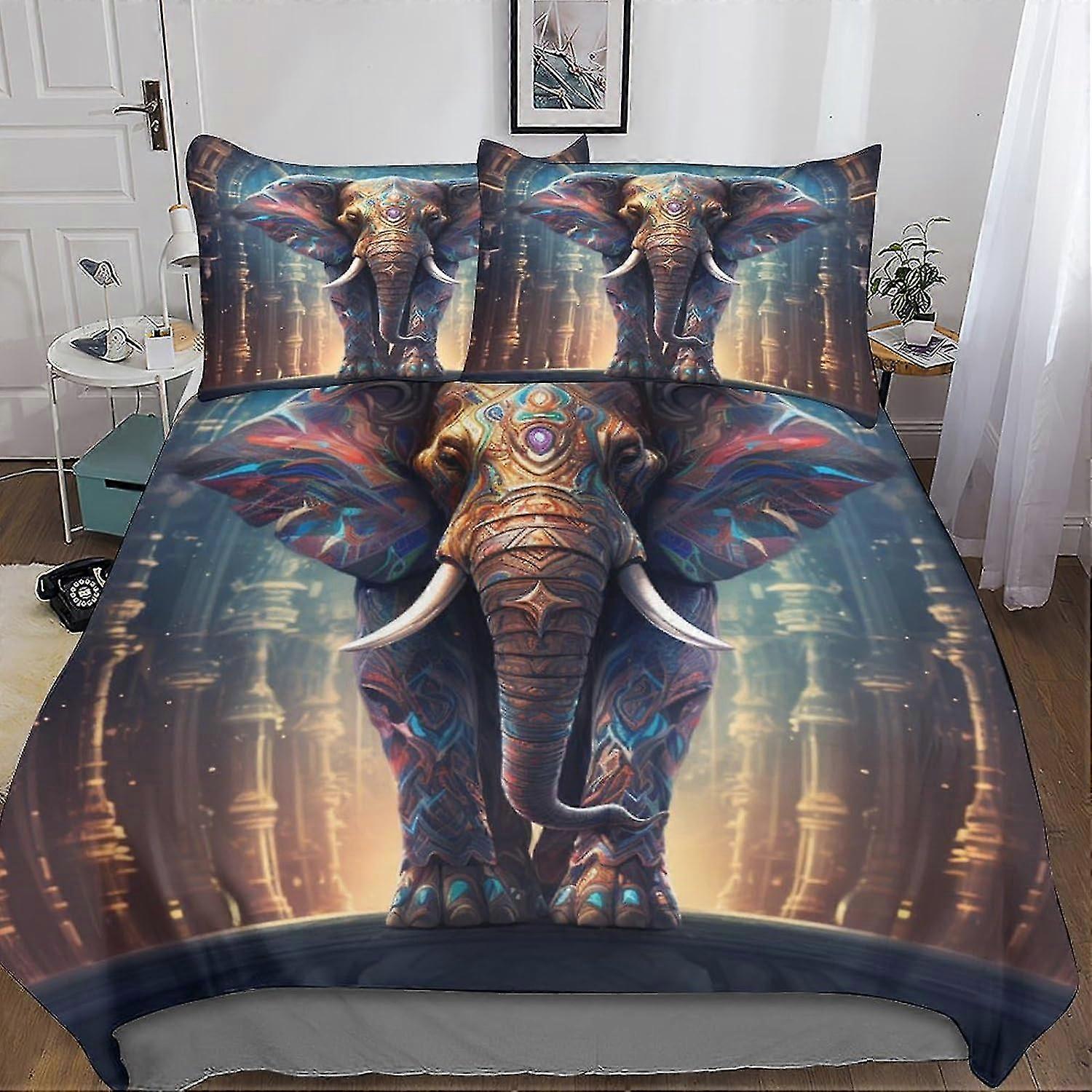 Conjunto de cama de microfibra com capa de edredom de elefante, design criativo de edredom com impressão 3D, com fecho de zíper, macio para conforto