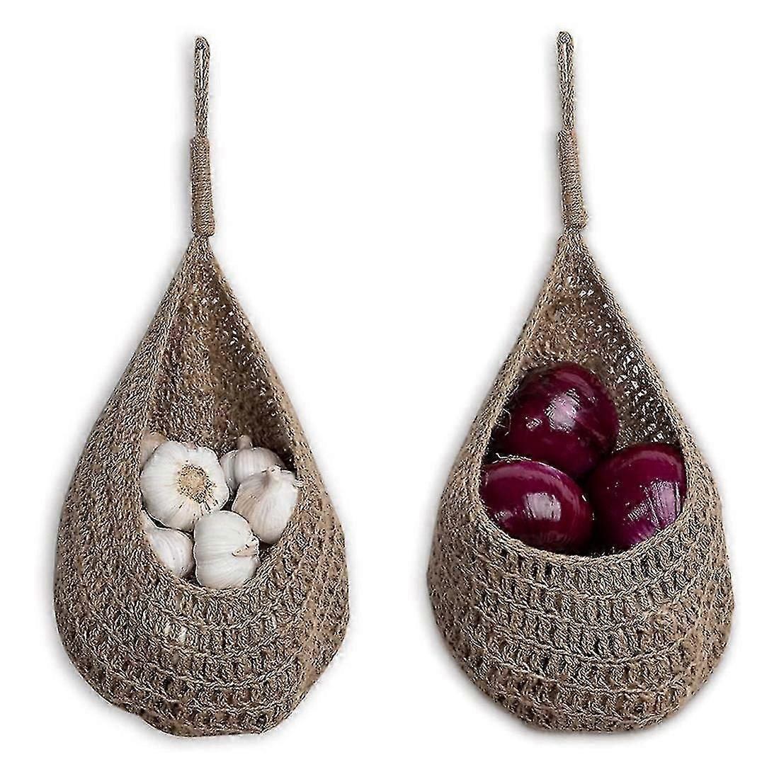 Twine Onion Basket Hanging For Pantry, Potato Garlic Onion Baskets, Boho Wall Baskets 2pcs