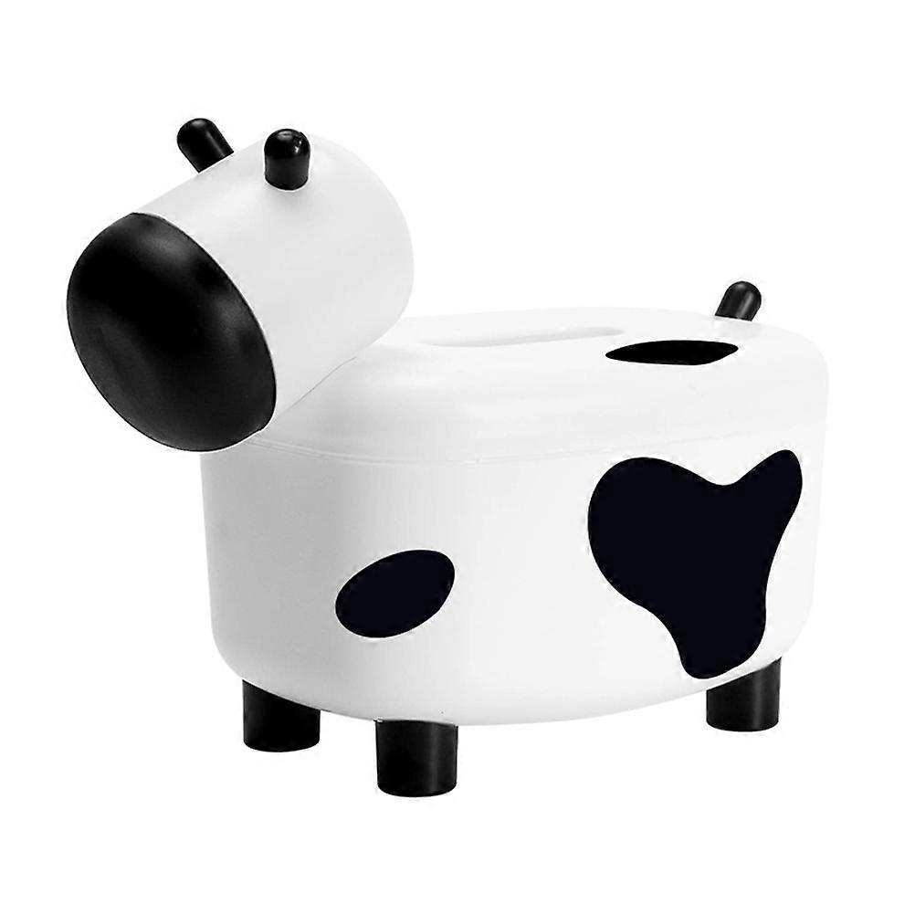 Cute Toothpick Holder Tissue Box Cattle Shape Dual Use Creative Tissue Holder White Black Non Slip Bottom For Home 1Pc