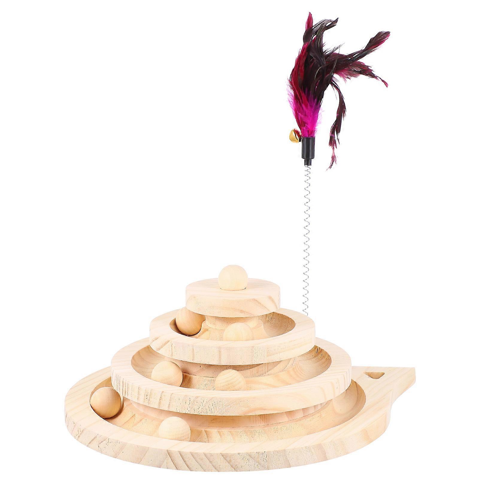 Ivory 3-Layer Cat Wood Turntable with Track Ball for Pet Scratching Toy Safe Durable Non Slip Stable