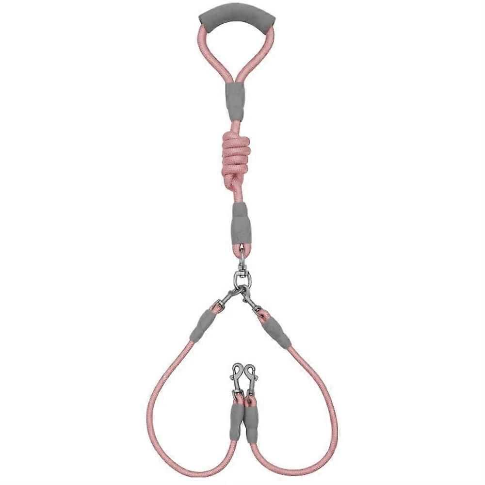 Dog leash, medium double chain, double leash, 1 drag line, two leashes with pet supplies (pink) rose