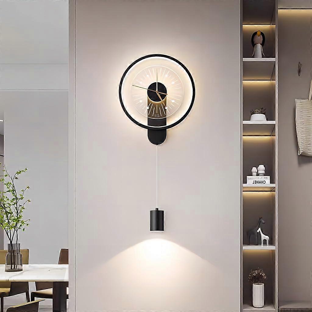 LED Wall Lights Wall Clock Creative with 3Colour Lighting Clock Design (Black)