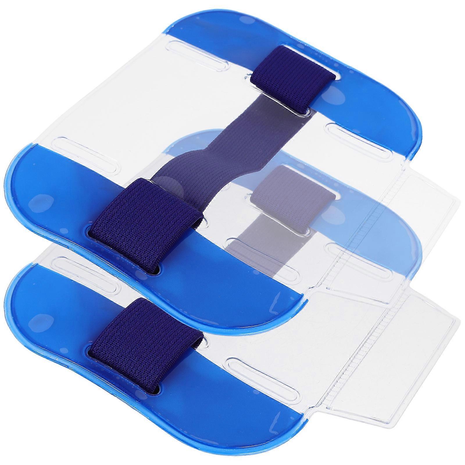 Identification Badge Holder Arm Band Card Storage Adjustable Blue 2Set