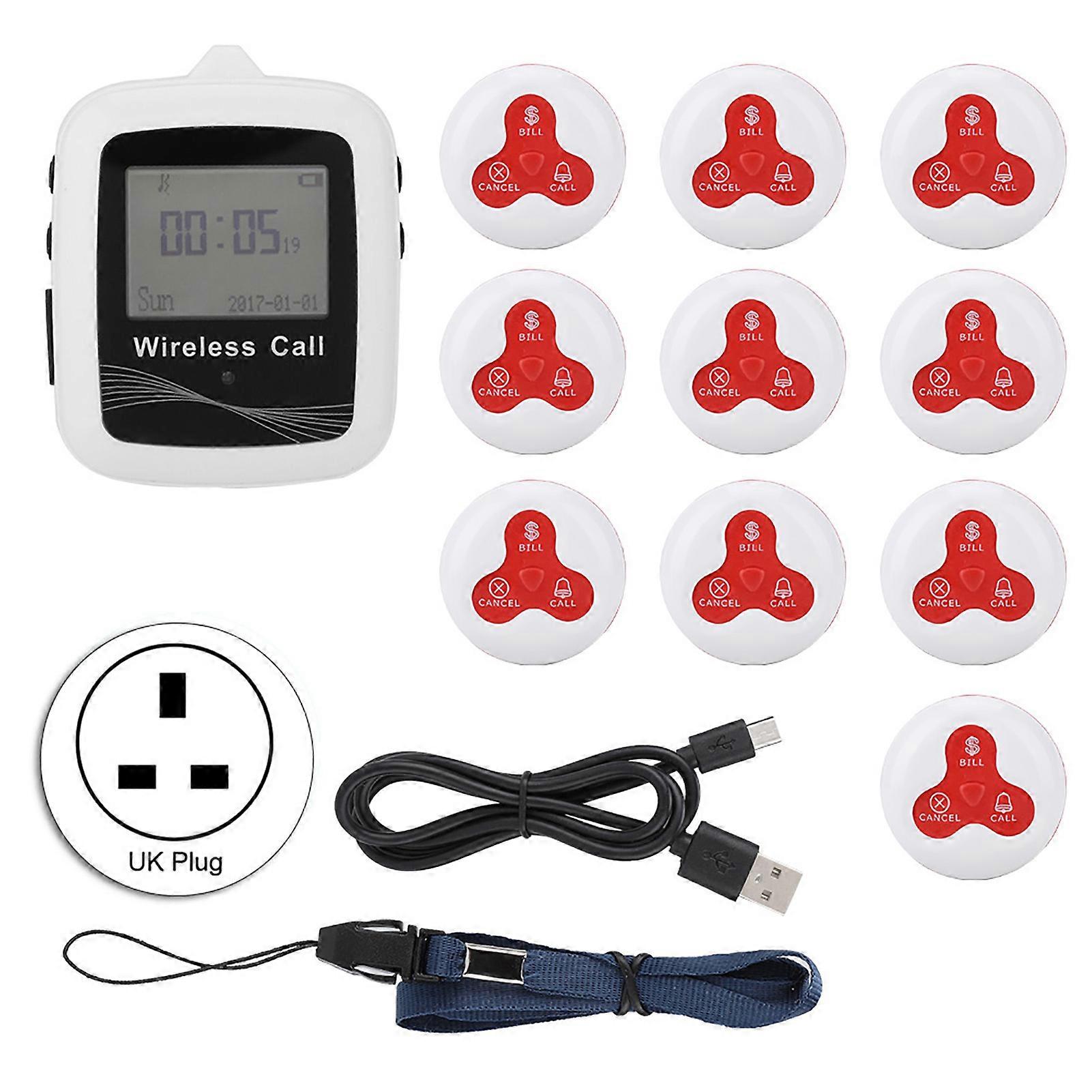 1pcs Wireless Smart Call Button Paging System Receiver 10pcs Calling Pager