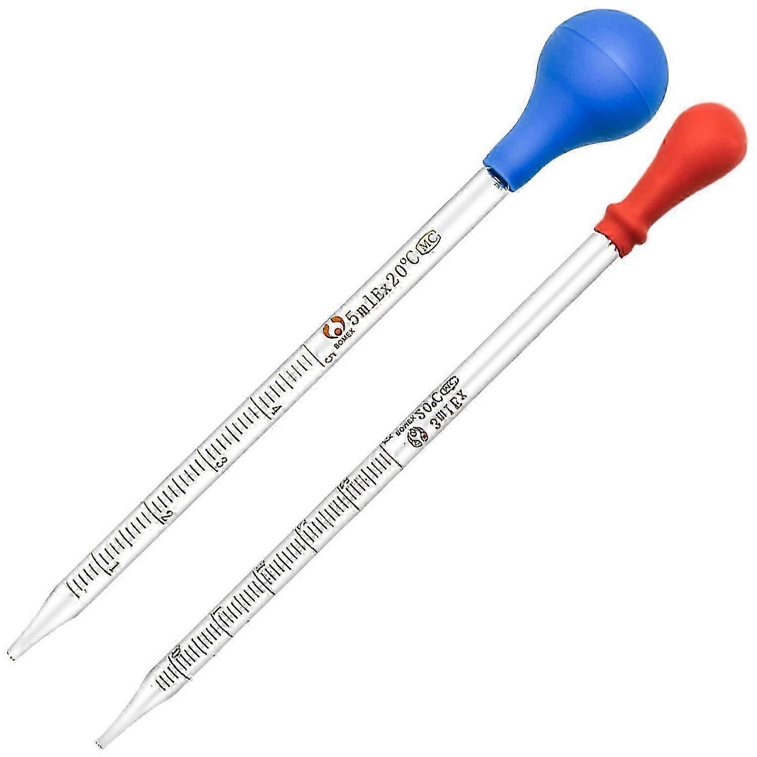 Pipetta contagocce in vetro 3 ml Pipetta in vetro da 5 ml Pipette contagocce graduate 2 pezzi Pipetta a goccia con linea scala Pipette in gomma a sfera