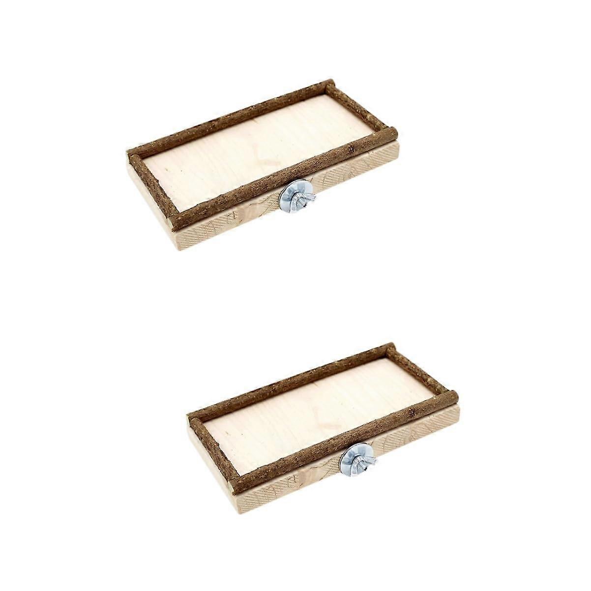 Parakeet 2 Pieces Parrot Board Jumping Stand Platform Bird Playground Toy Feeding Wooden Food Box