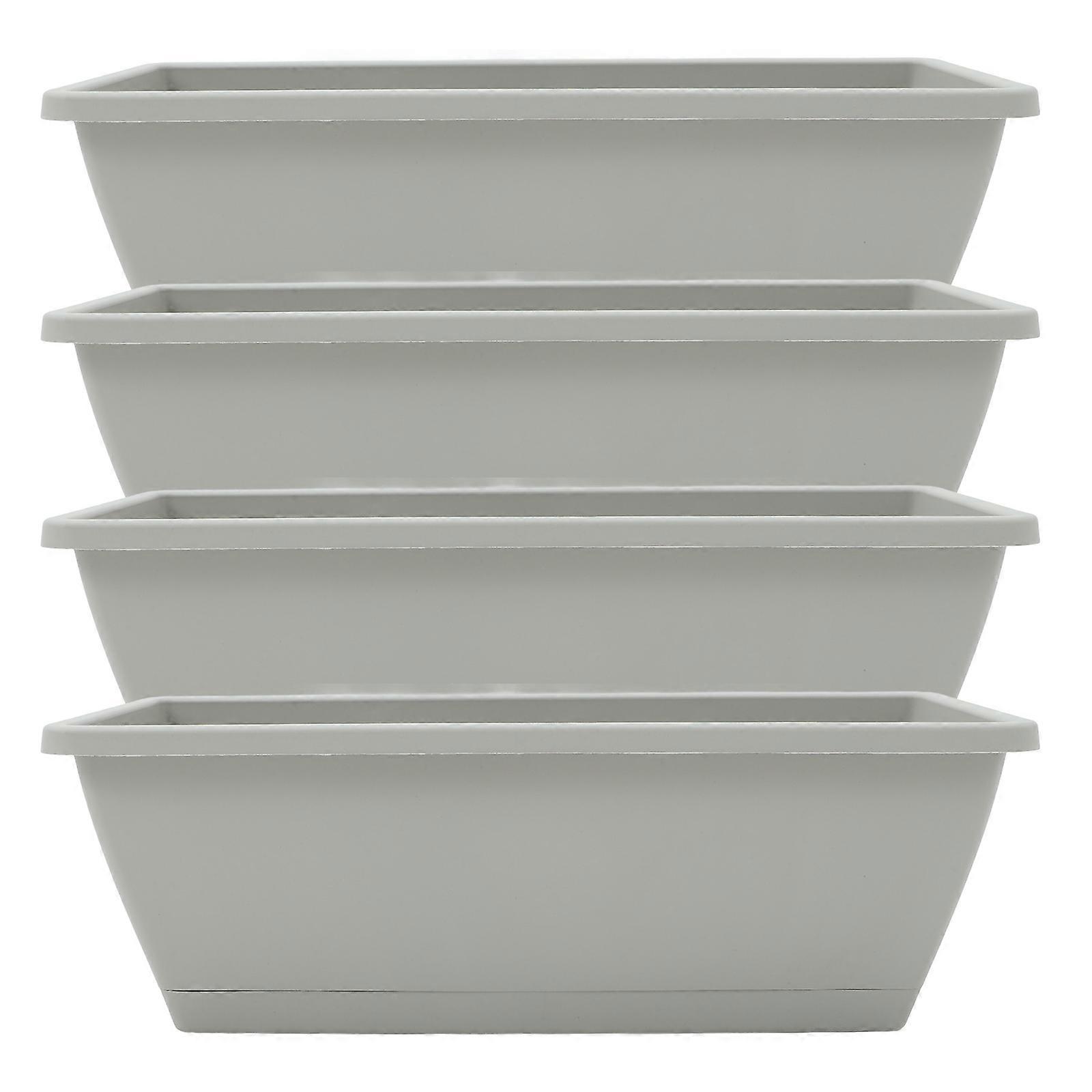Flower Plant Pot Rectangular Planter Box for Home Use 4Sets White