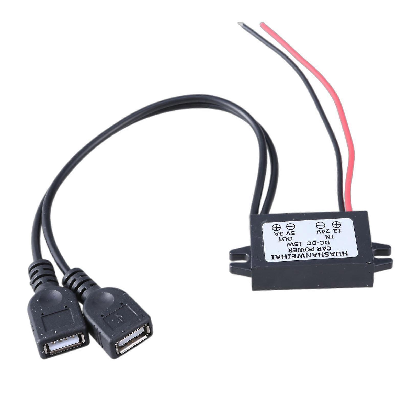 12V~24V to 5V3A USB Converters Module Car Power Adapter Double USB Step Down Module Waterproofing Car Module Multicolor