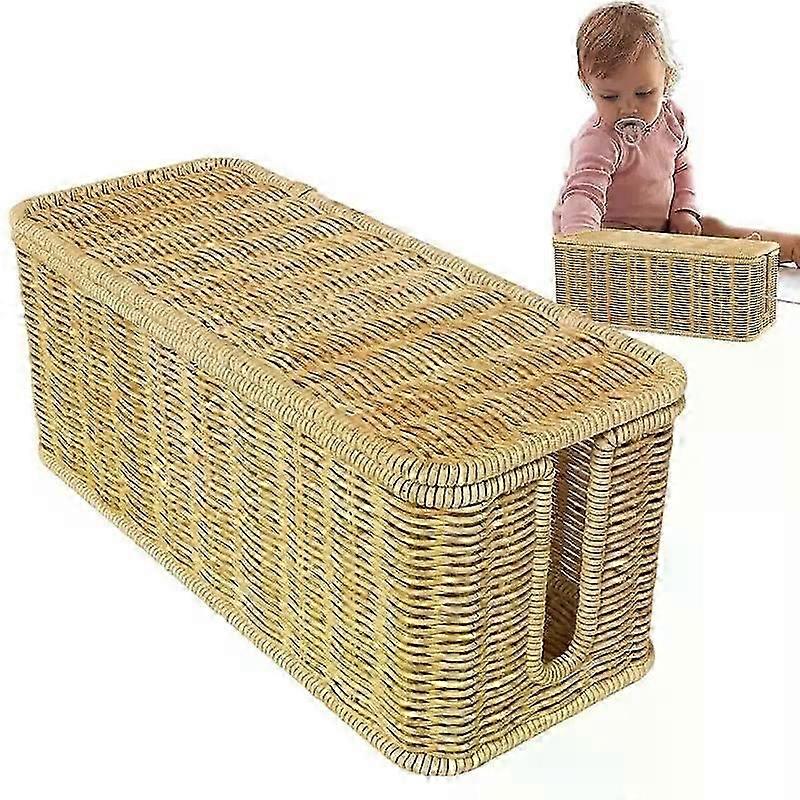 2 Open Slots Cords Power Board Hider Box Rattan Cable Management Box Cable Hider Organizer Breathable Cable Box Organizer