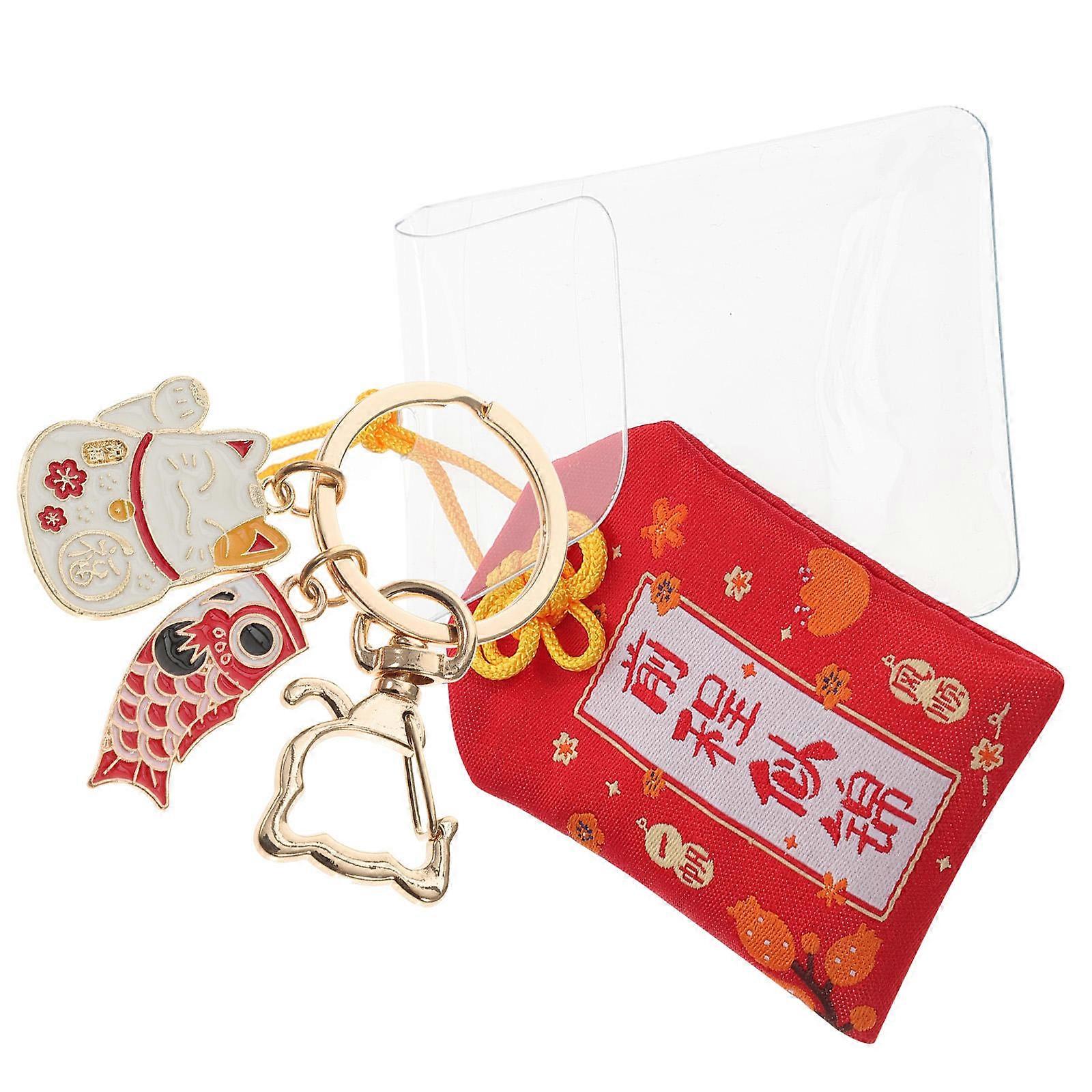 Fortune Keychain Red Cute Motivational Cloth Japanese Key Decoration with Charm for Key Use