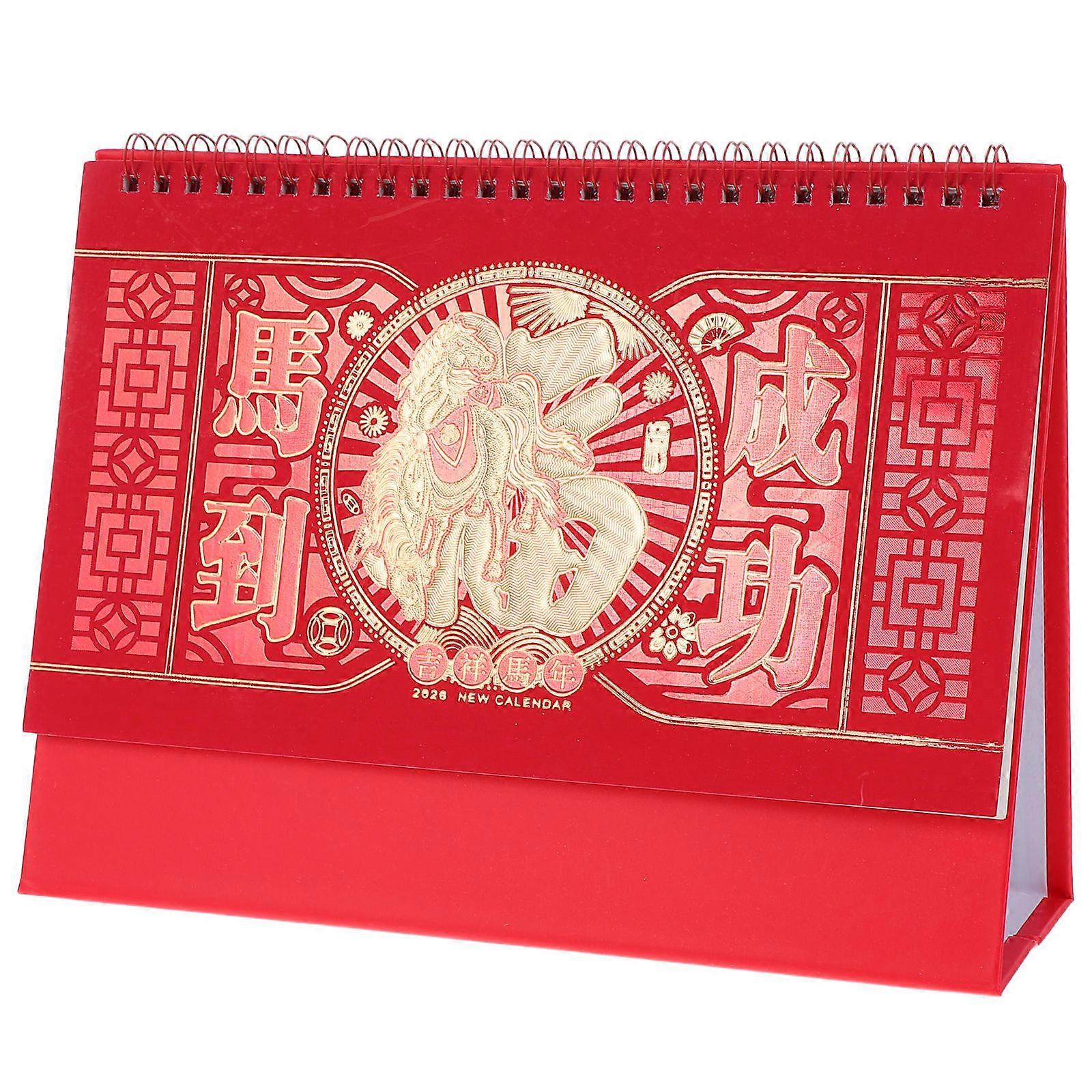Horse Year Mini Desk Calendar 2026 Daily Tear Off Planner for Home & Office Red Decor