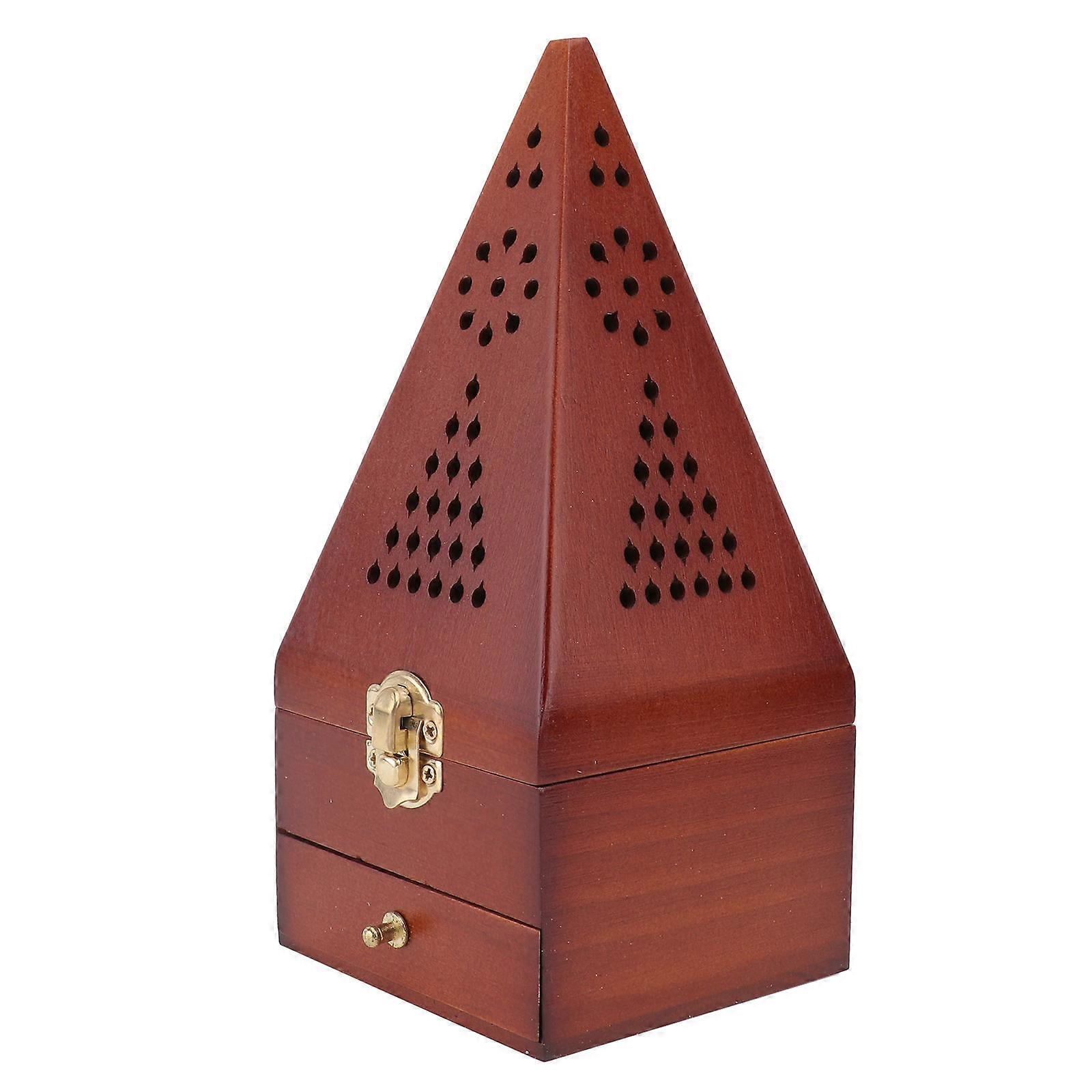 Delicate Dark Red Wooden Pyramid Incense Burner Aromatherapy Box Decor for Tearoom, Living Room, Office – Lightweight, Sturdy Censer Decoration with