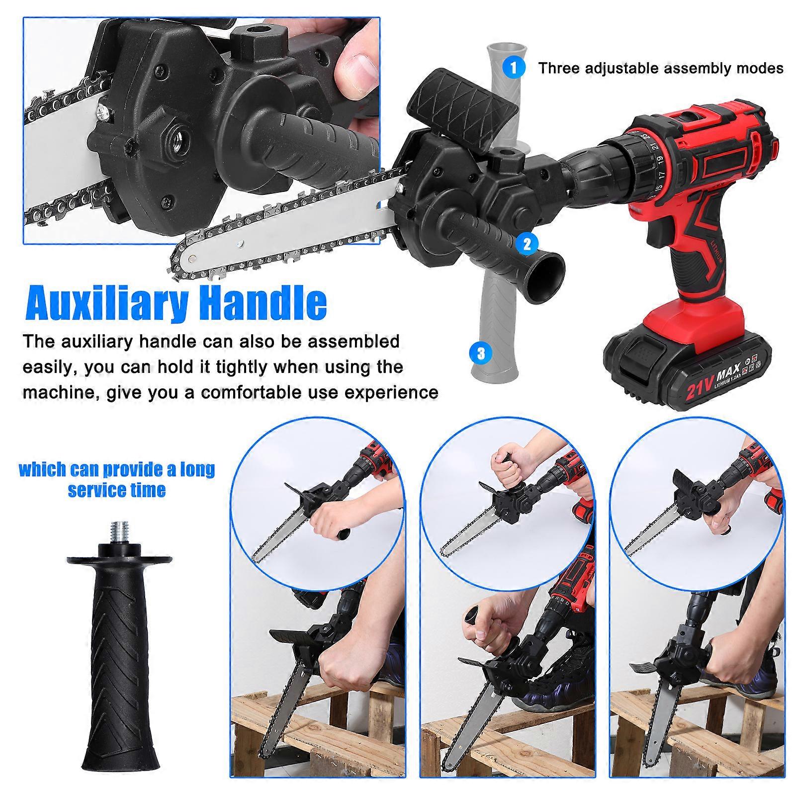 6 inch electric drill modified into electric chainsaw accessory, practical woodworking modification tool set