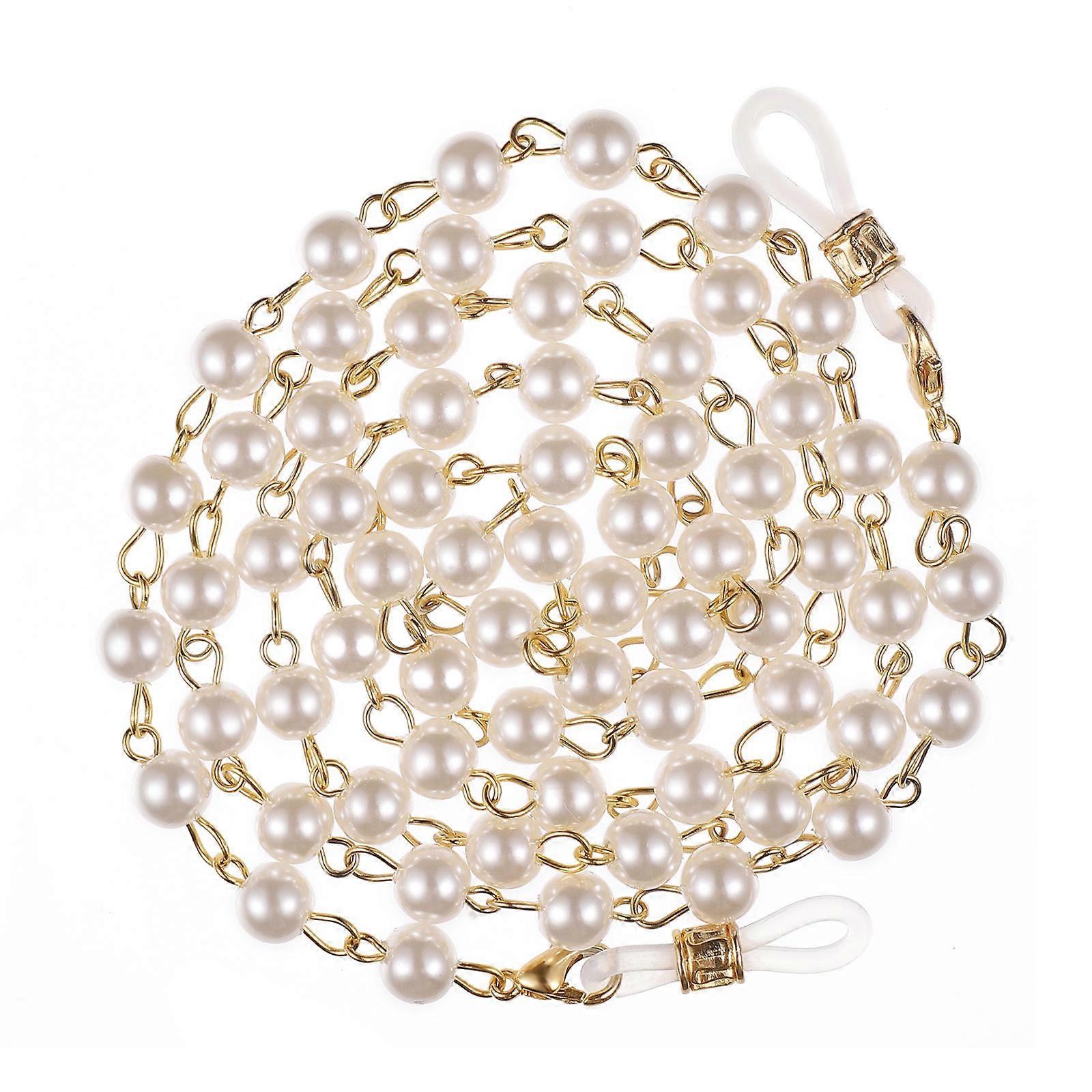 Pearl Beaded Necklace for Glasses Holding Made from Imitation Pearl and Metal White Adjustable