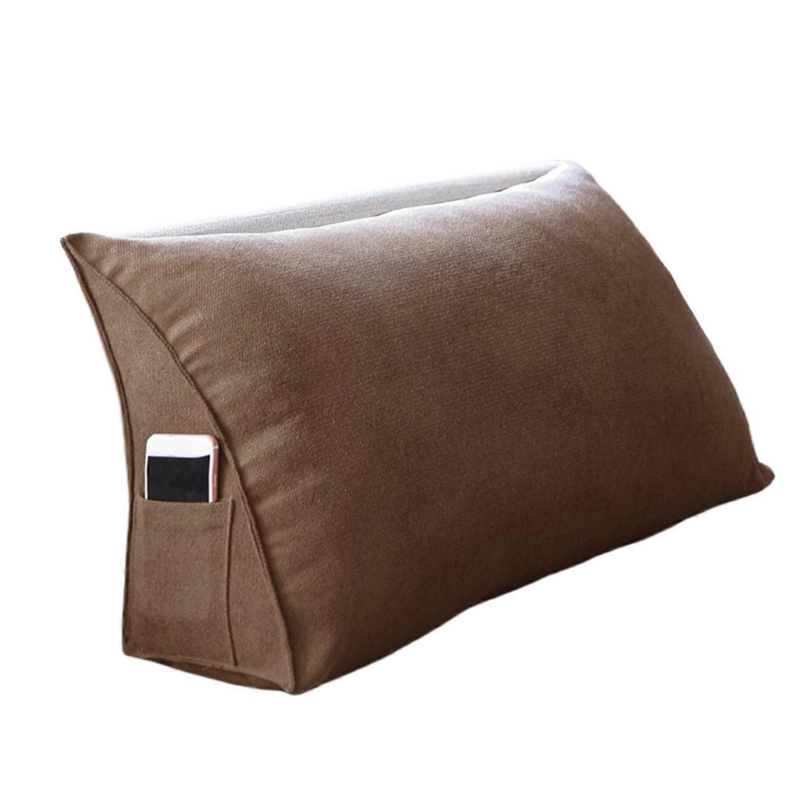 Headboard wedge pillow, bed, sofa, rest, reading pillow, neck roll (Brown, 60x35x20cm)