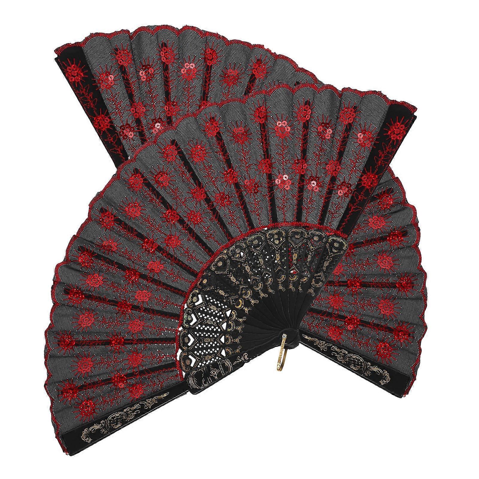 Creative Handheld Folding Fans with Glitter – 2pcs Antique Dancing Props for Parties, Stage Performances, and Birthday Celebrations – Sturdy Design