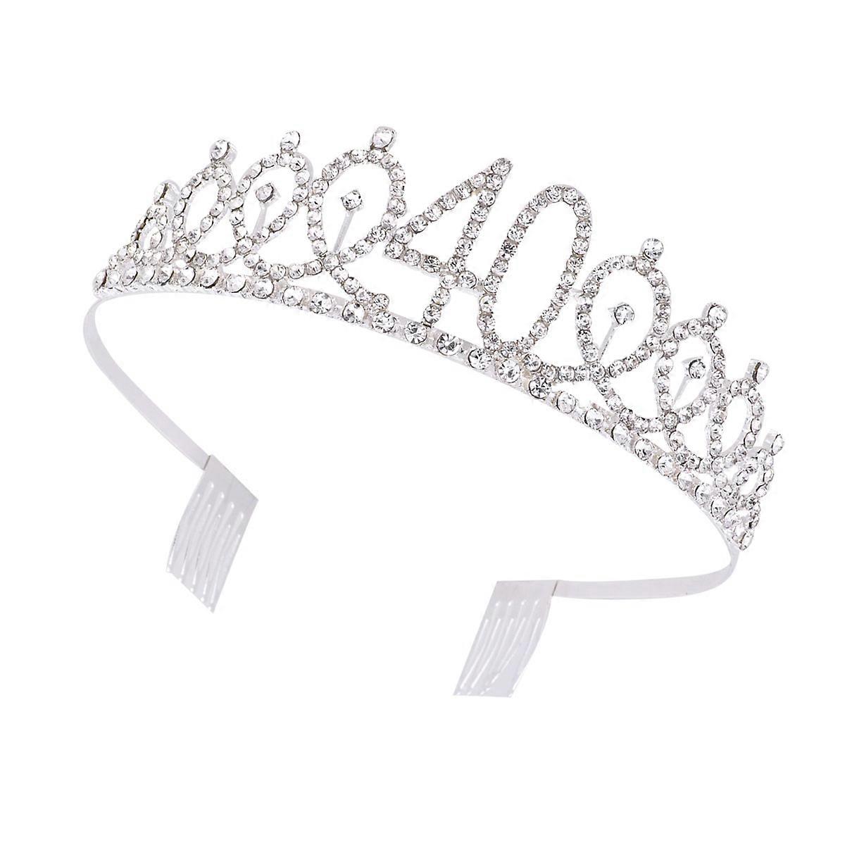 Shiny Rhinestone Crown with Alloy Material and Insertion Comb for Decoration Silver 40th Birthday