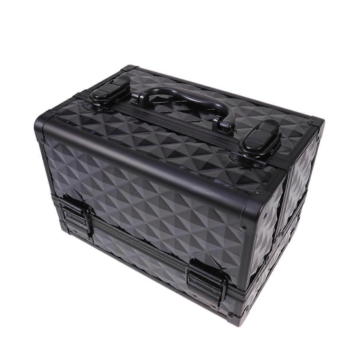 صندوق منظم الغرور الأسود للنساء يتميز بتصميم مقاوم للغبار ومقبض حمل أنيق للاستخدام في الحمام 1 مجموعة