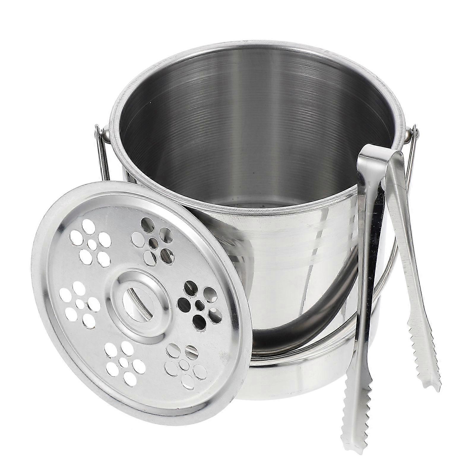 Handheld Ice Bucket with Sturdy Handle for Bars, KTV, Outdoor Events – Chills Beverages & Serves Snacks, Silver