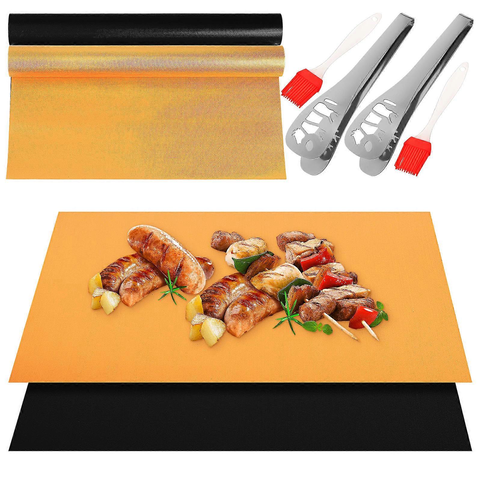 Bbq Baking Grill Mats Cooking Sheets With Tongs For Outdoor Barbecue Activities Assorted Color Set