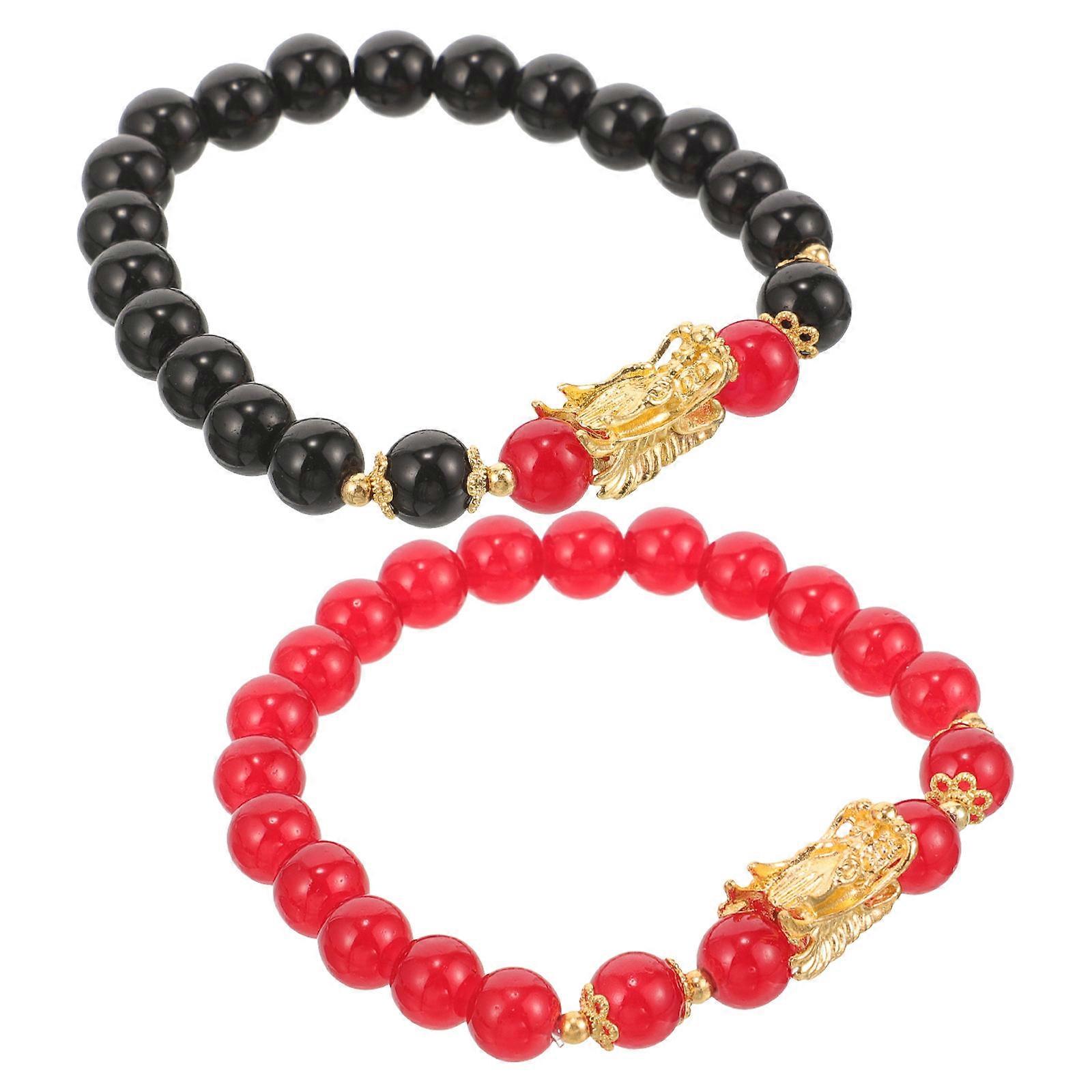 Couple Accessories Chinese Bracelets With Dragon Charm For Birthdays In Assorted Color That Are Adjustable 2Set
