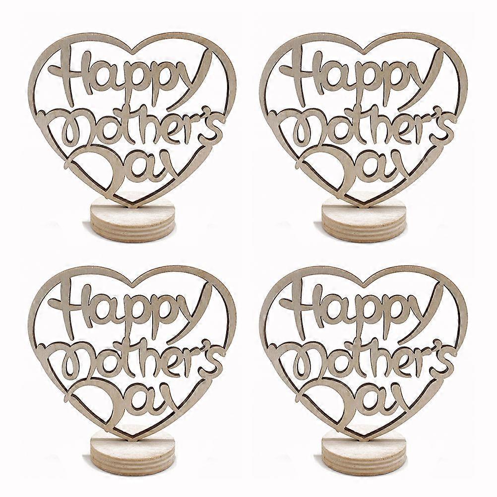 Heart Shaped Wooden Ornament 4Pcs For Mother's Day Decoration Ideal For Desk Display Craft Projects