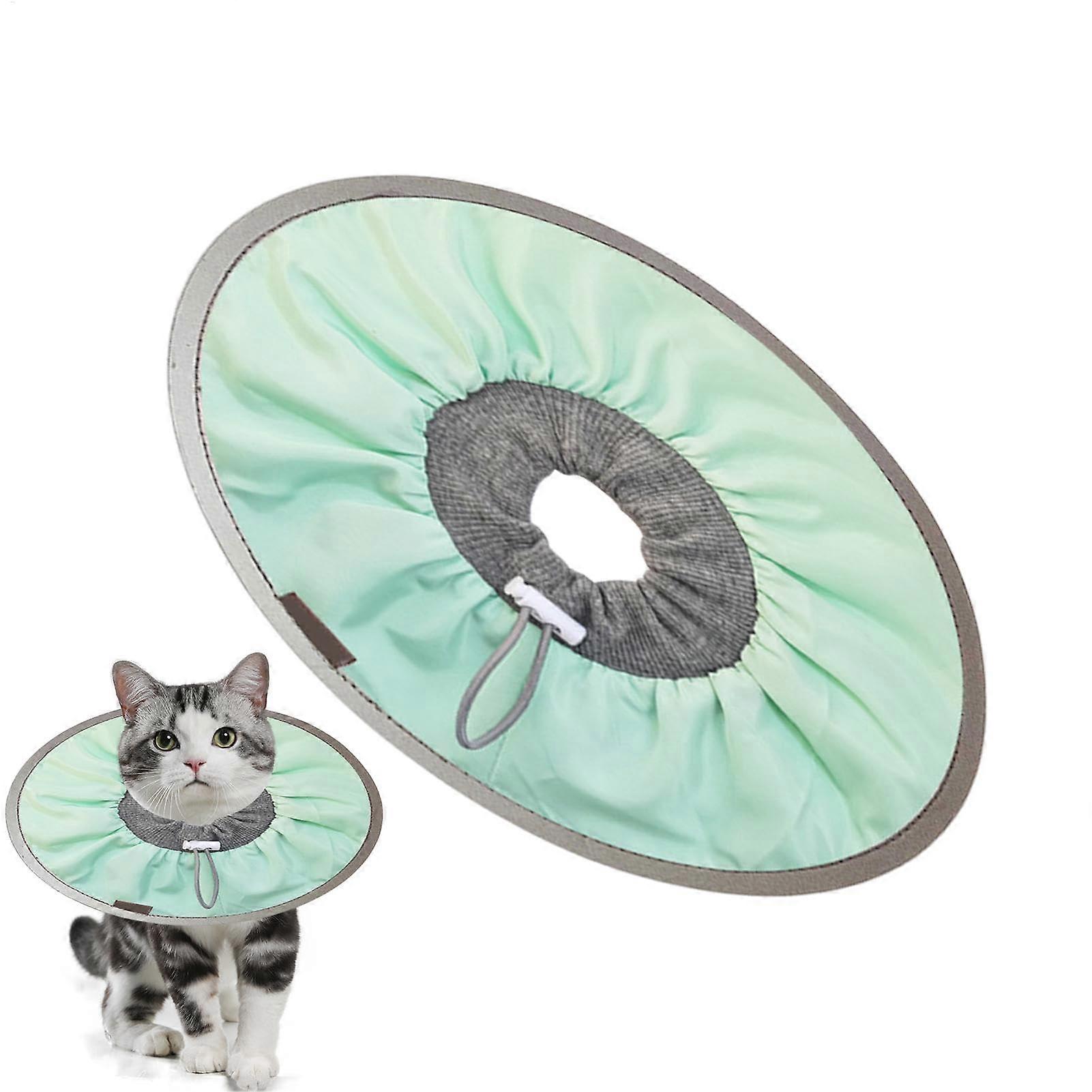 Soft Cat Cone Collar - Soft Fabric, Adjustable Recovery Collar For Cats, Prevents Licking Wounds, Light Green, Size M