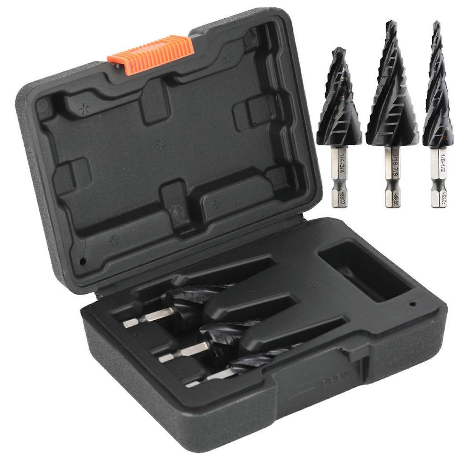 M35 Step Drill Bit, Stainless Steel Pagoda Bit, HSS, Cobalt Grinding Bits, Titanium Coated, 3-Piece Type D