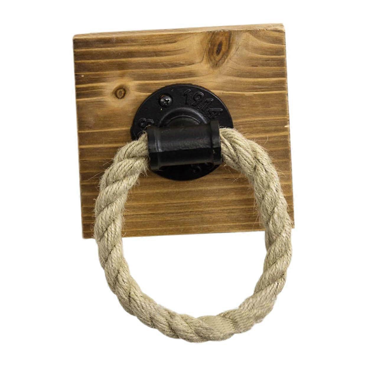 Wallmounted wooden towel ring with hemp rope, practical towel holder for bathroom and kitchen. Easy to install, durable and...