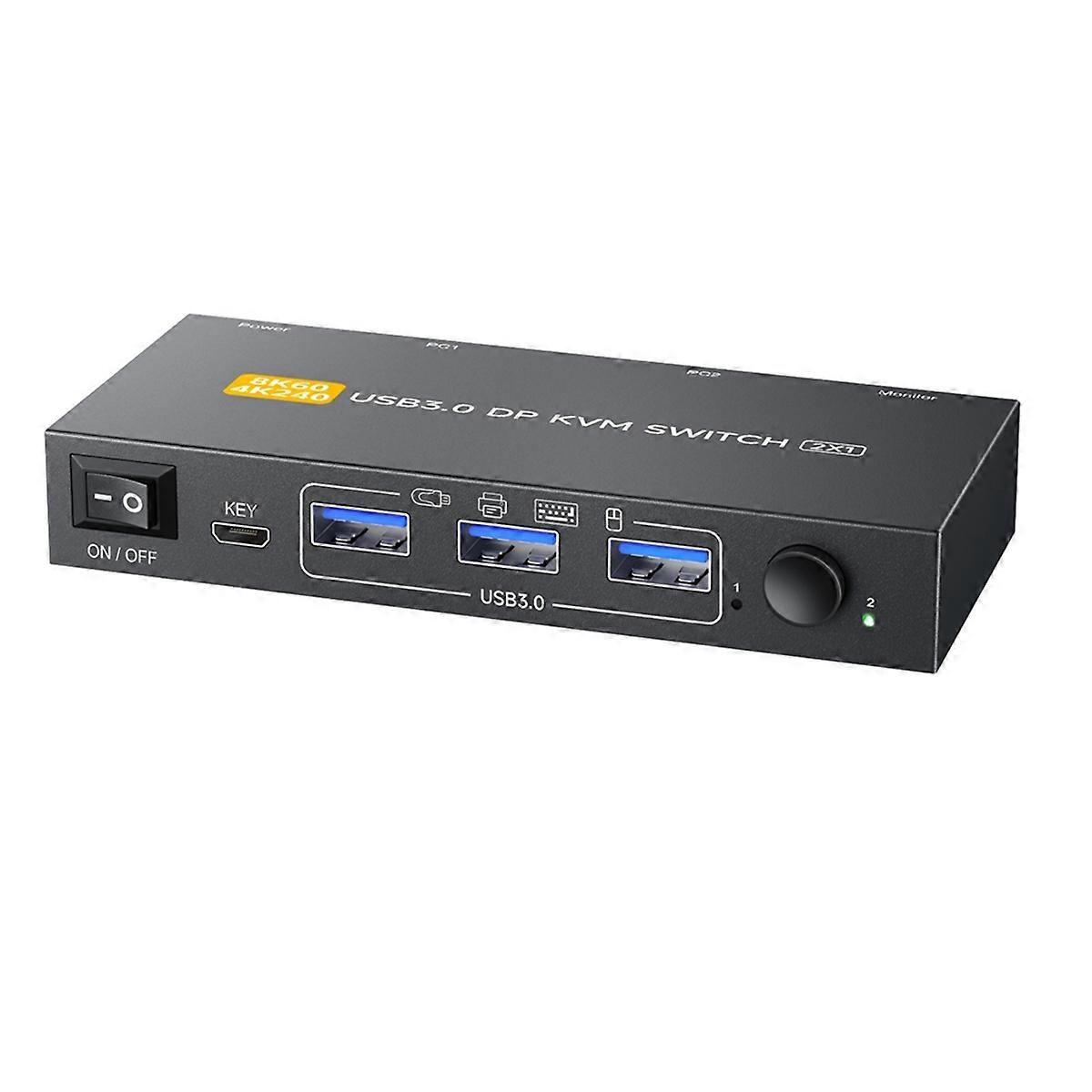 New DP KVM Switch 1 Monitors 2 Computers Displayport 8K@60Hz,with USB 3.0 Ports Share Mouse Keyboard and Monitor EU Plug