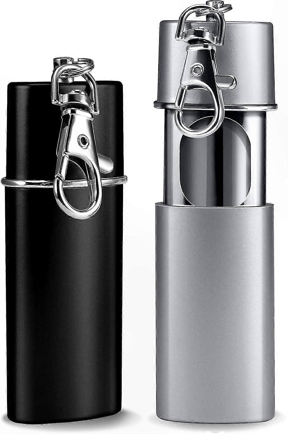 Portable Ashtray Set - Compact Travel Design - Reusable Cigarette Holder - Black and Silver (Pack of 2)