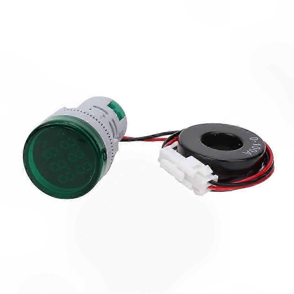 2-in-1 Round Digital AC Voltage Current Indicator with Green Signal Light