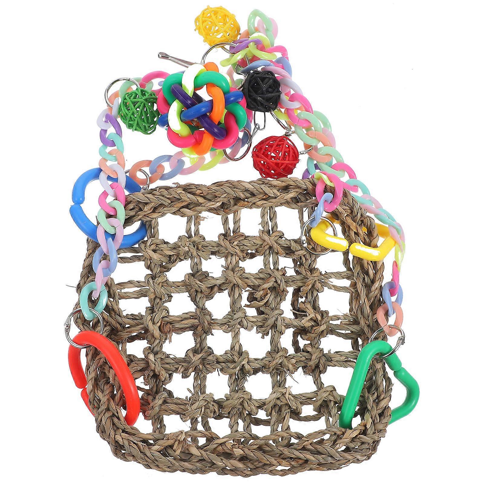 Bird Swing Hanging Toy for Parrot Indoor Play Straw Material for Anxiety Reduction 1 Set