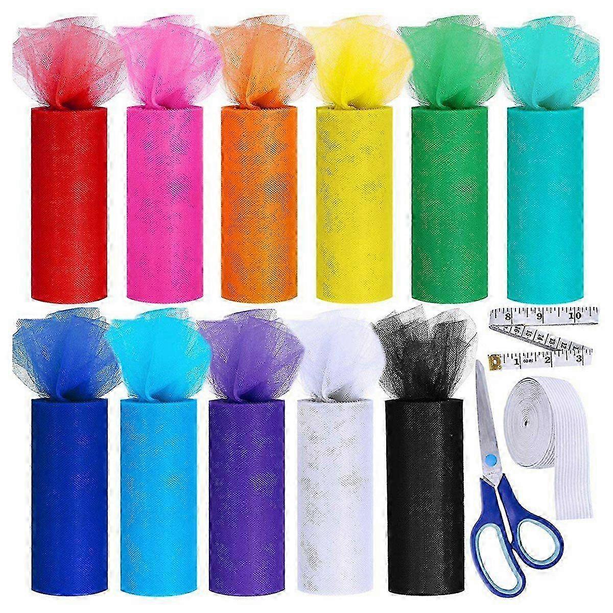 11 Colors Rainbow Tulle Rolls Tulle Netting Rolls Tulle Fabric Spool Ribbon 6 Inch By 25 Yards for Table Skirt Party