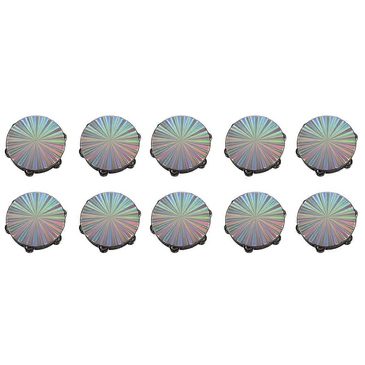 10pc 8 Inch Wooden Tambourine Handbell Hand Drum Reflective Head Percussion Instrument Toy Dancing S