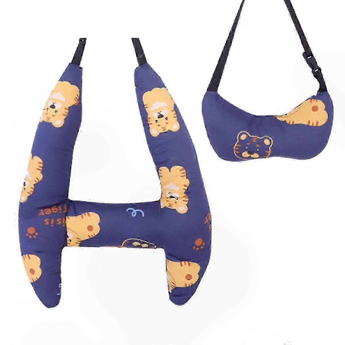 H-Shaped Neck Pillow for Kids - Soft Travel Headrest Support with Fun Cartoon Pattern, Machine Washable & Comfortable for Long Journeys