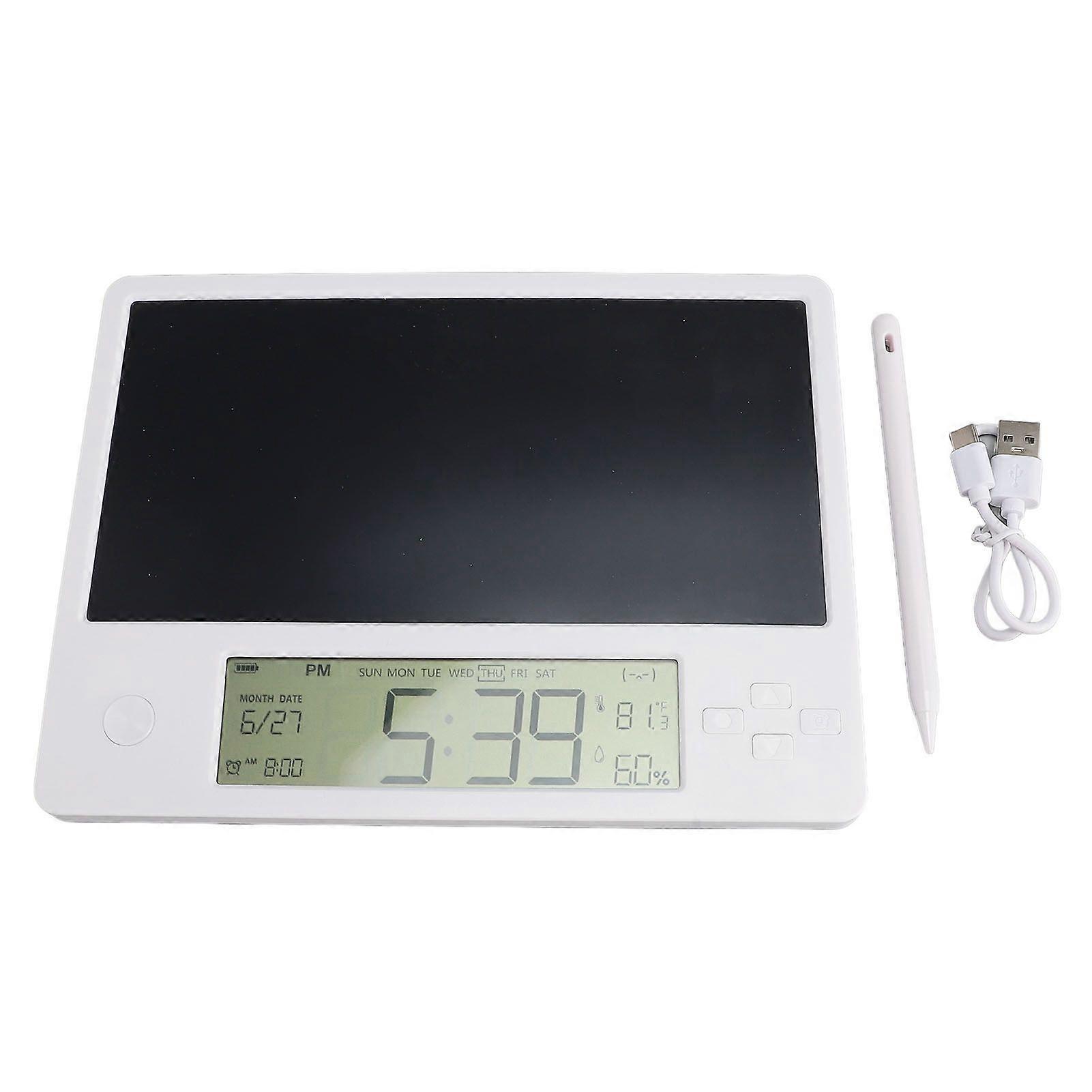 Electronic Calendar with Notepad Time Date Temperature Humidity Display Rechargeable Desktop Calendar LCD Writing Tablet for Office Business Home