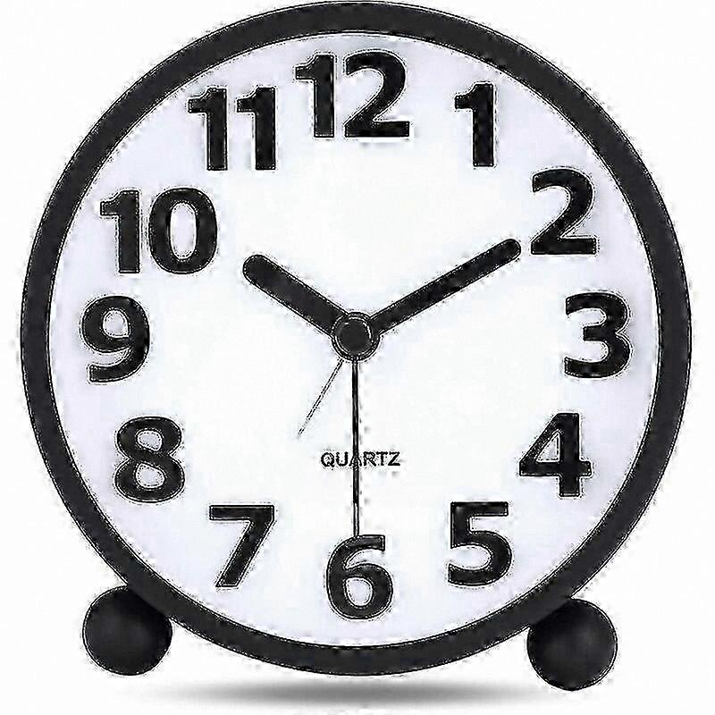 Black Metal Alarm Clock with Large 3D Digits, Silent Non-Ticking Table Clock, Night Light Feature, 10.8cm Bedside Clock