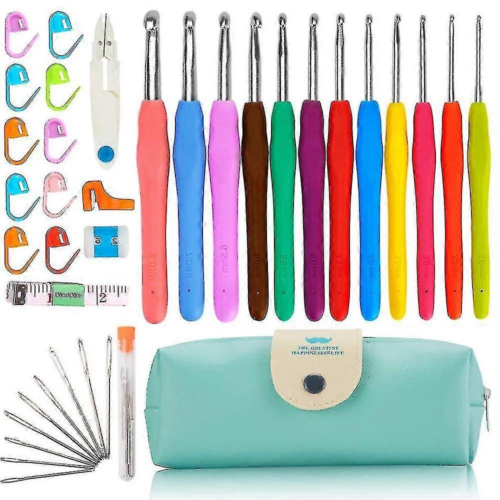 Crochet set, 37-piece set, ergonomic handle with smooth needle shaft