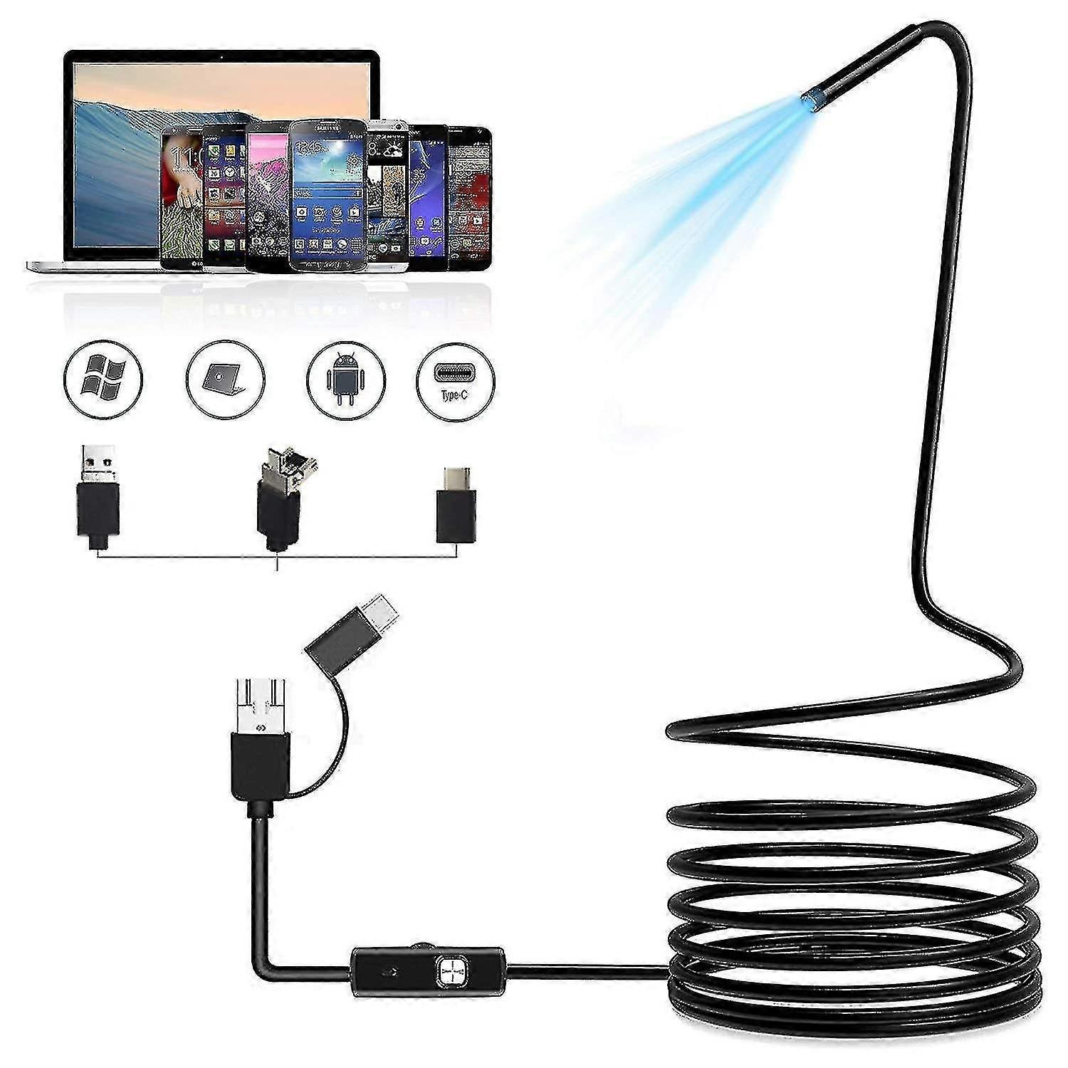 5.5mm 3.5m Hard Cable 3 In 1 Android Endoscope Inspection Camera Waterproof With 6 Adjustable Led