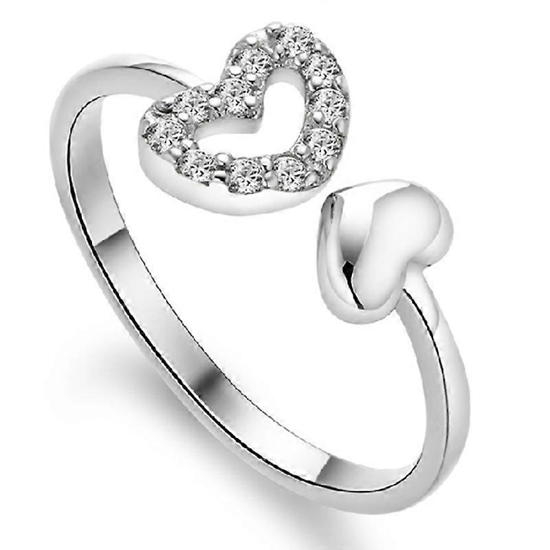 Ring, Women's Double Heart Hollow Out Open Ring with Zircon, Copper Plated