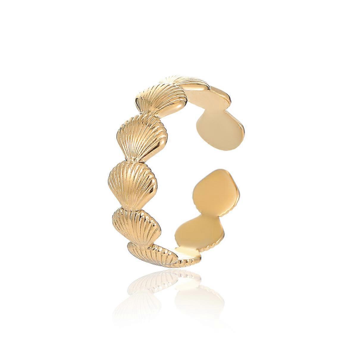 Shell Open Ring, 18K Gold Plated Titanium Steel, Minimalist Ins Style, Fade-Resistant Gold Color Ring