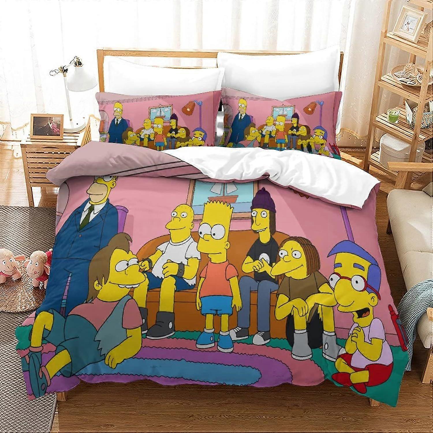 Duvet Cover Set Bedding Set 3 Pieces Set Ultra Soft Microfiber Polyester Comforter Cover 3D Simpson Printing Theme Quilt Cover with Zipper Closure Eas