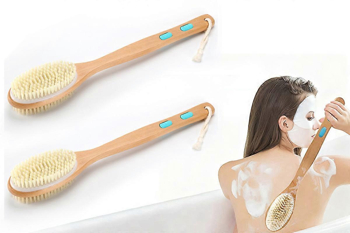 2Pcs Dry Brushing Body Brush Back Scrubber for Shower Exfoliating Bath Bristle