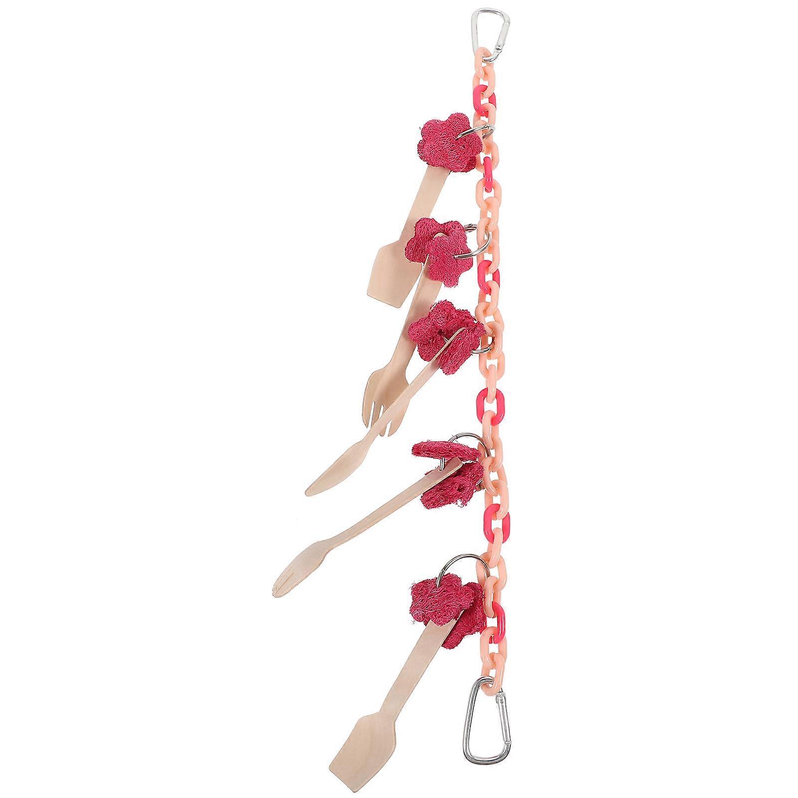 Bird Hanging Toy Parrot Chewing Toy for Pet Use 4Pcs Pink Wood Plaything